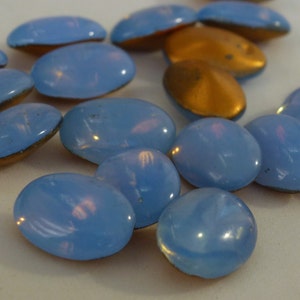 Vintage vetro Rhinestones, Oval 14x10mm, Blue Opal, Dome Top, Foil Point Back, Germania, 12 pezzi C3-1B