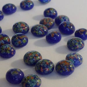 36 Vintage Glass Millefiori Rhinestones, 8mm Round, Blue Dome Top, Flat Back, Japanese G4-5