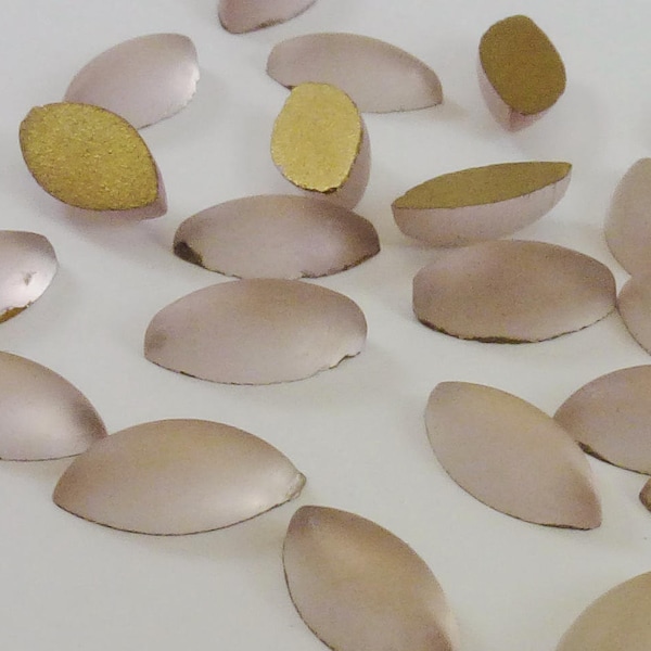 24 Vintage Navette 10x5mm Glazen Steentjes Frosted Pink Opal, Gold Foil Flat Back, Duitsland, 24 stuks B5-7C