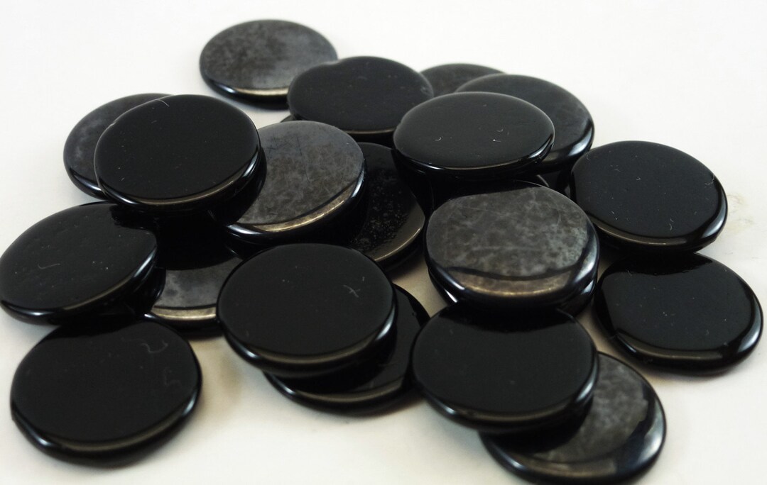 24 Vintage Glass Rhinestones 15mm Round Black Smooth Top Flatback G1-6C ...