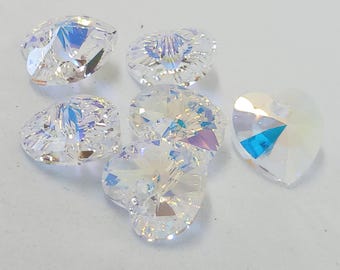 6 Swarovski art 6228 10mm Heart Crystal AB Pendants drilled Glass Rhinestones C1-A