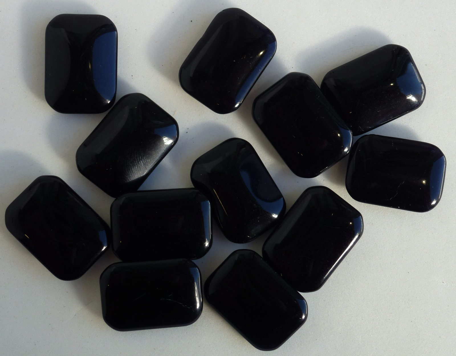 12 Vintage Milk Glass Rhinestones, 25x18mm Octagon, Jet