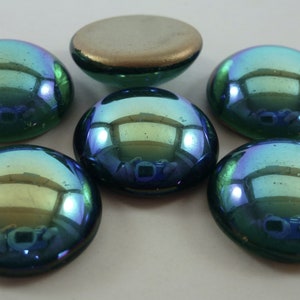 2 Vintage Glass Rhinestones, 20mm Round, Emerald AB, Dome Top, Foiled Flat Back, Germany H2-5C