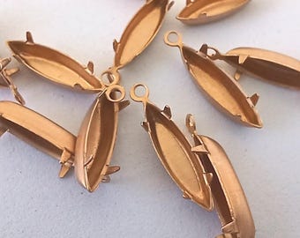 12 Navette 15x4mm Brass Prong Closed back One Loop for Rhinestones Findings raw brass USA made K5-A