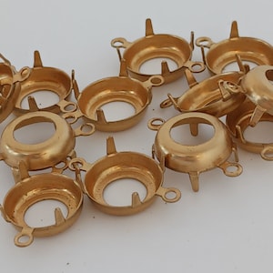 12 Round 48ss /11mm Brass Prong Setting Open back Two Loop shallow low walled for Rhinestones Findings raw brass USA made S3-B
