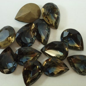 Rare Vintage Glass Rhinestones, Teardrop Pear 18mmx 13mm, 2-Tone Blue Topaz Bi-color, TTC Cut top, Foiled PB, 6 pieces F1-2C