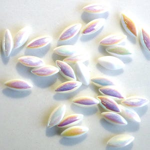 24 Vintage White AB Navette 15x7mm Glass Rhinestones Dome Top, Point back, Germany, 36 pieces B3-4B