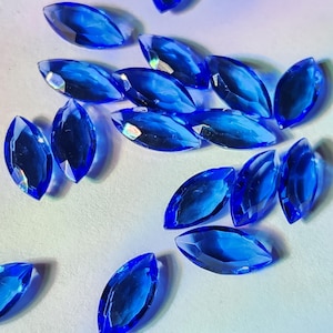 24 Vintage Faceted Navette PB 15x7mm Glass Rhinestones, Blue Clear, Germany, A1-1B Last Ones