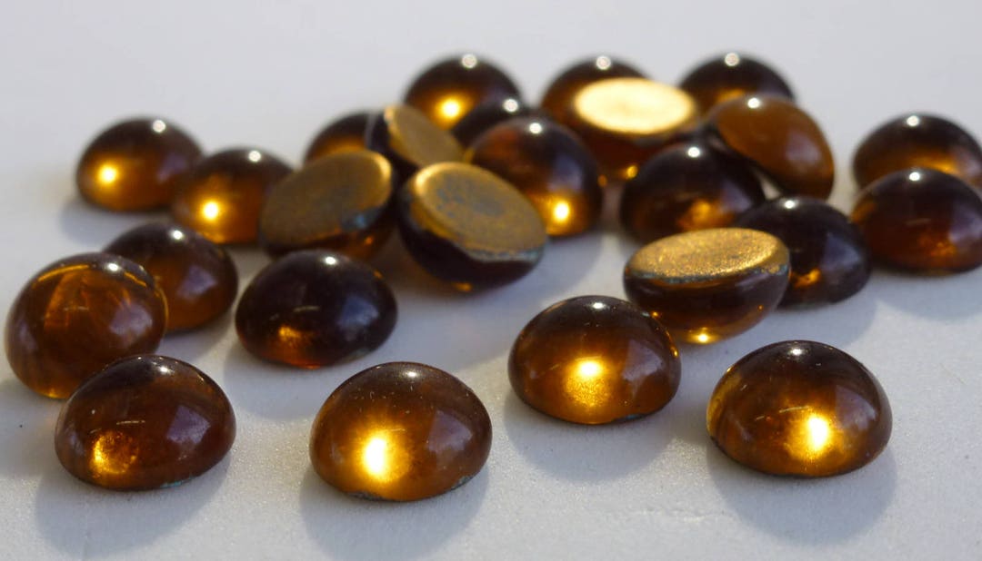 36 Vintage Glass Rhinestones, 9mm Round, Smoke Topaz, Dome Top, Foiled ...