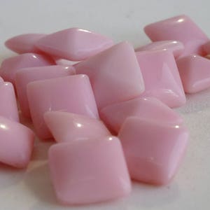 72 Vintage Milk Glass Rhinestones, 10mm Square, Rosa Pink, Dome Top, Point Back, Germany I2-3B