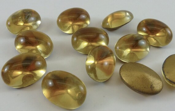 12 Vintage Glass Rhinestones, Oval 14x10mm, 2-tone Topaz Bi
