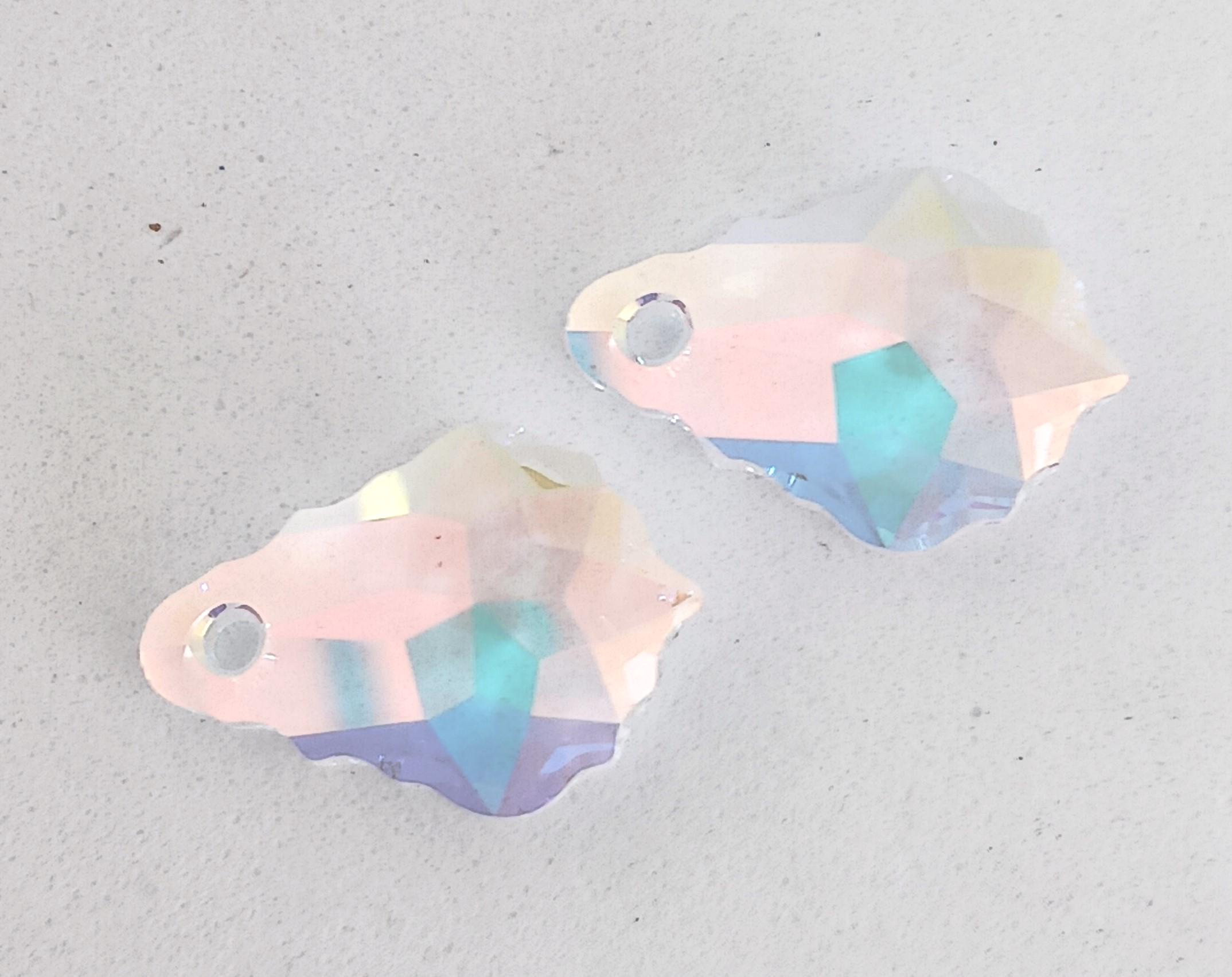 2 Swarovski Art 6090 16x11mm Crystal AB Baroque Pendant Drilled