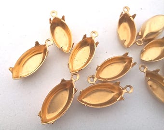 12 Navette 15x7mm Brass Prong Closed back One Loop for Rhinestones Findings raw brass USA made K1-A
