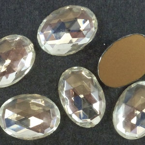 Vintage Glass Rhinestones, Oval 25x18mm, Clear Crystal, Faceted Cut Top, Foil Flat Back, Germany, 2 pieces C1-4D