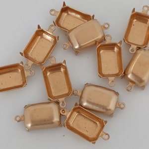 12 Octagon 14x10mm Brass Prong Setting Closed back Two Loop for Rhinestones Findings raw brass USA made U7-B