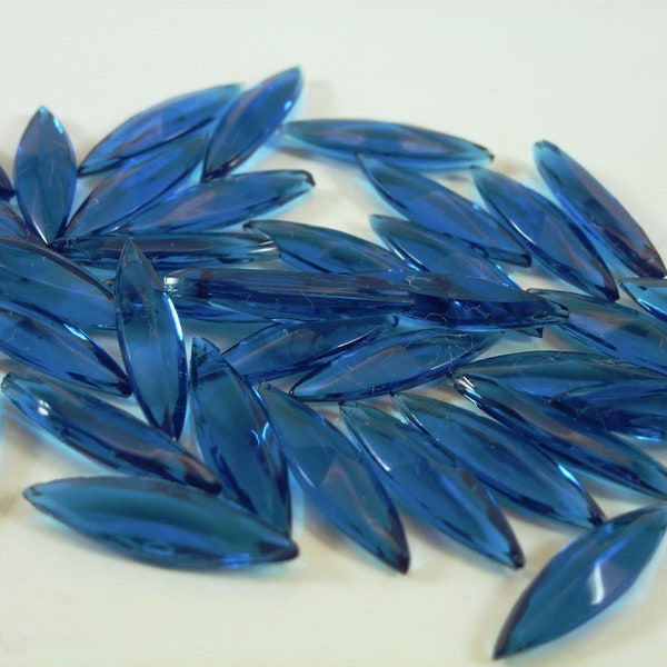 36 Vintage Navette 15mm x 4mm Glass Rhinestone, Clear Blue, Table Top Cut, Pointed Back, Germany  B5-4D