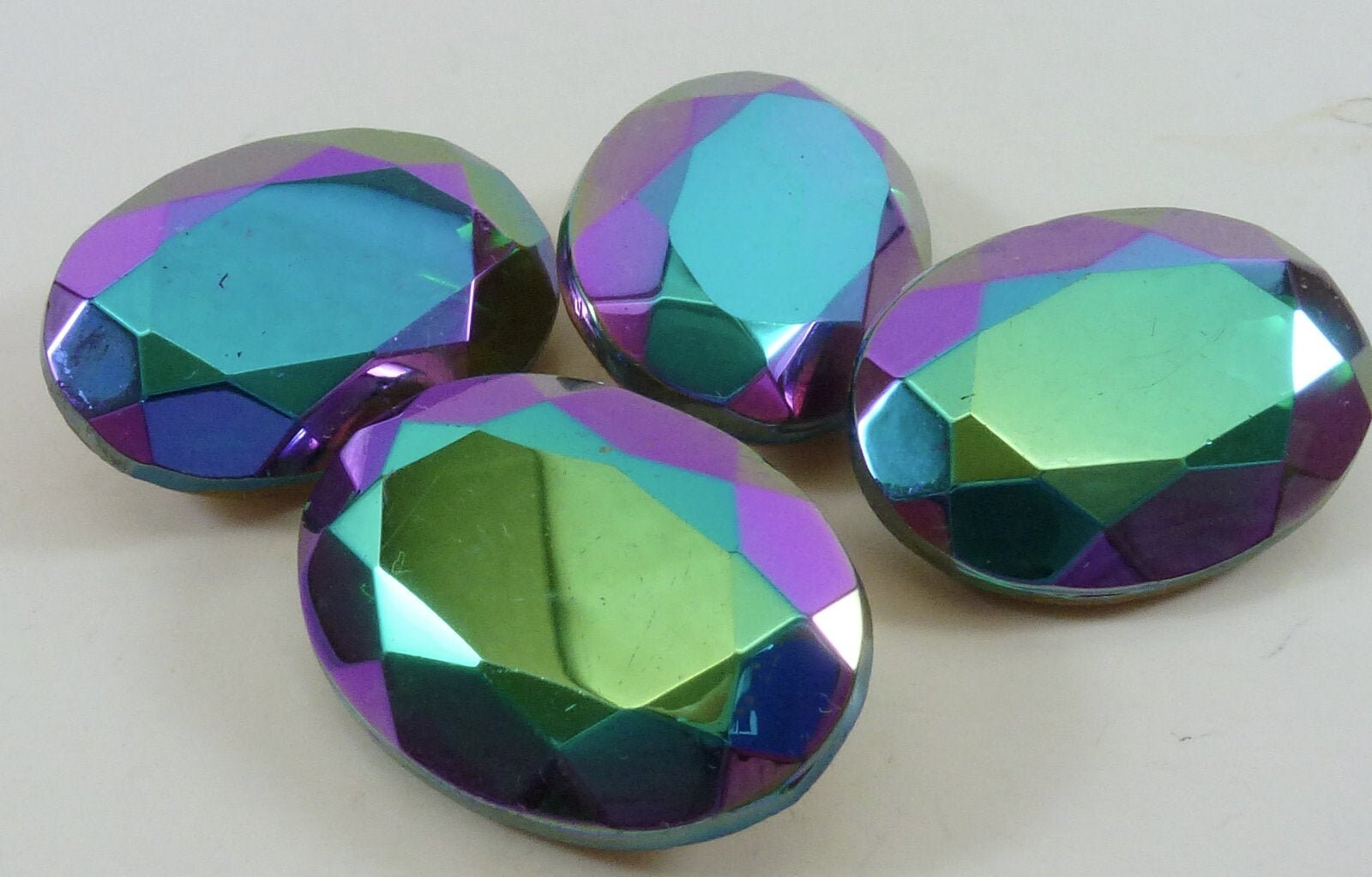 2 Vintage Glass Rhinestones, Oval 25x18mm, Red Aurora Borealis