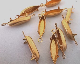 12 Navette 15x4mm Brass Prong Closed back Two Loop for Rhinestones Findings raw brass USA made K5-B