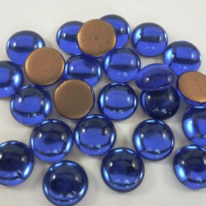 24 Vintage Glass Rhinestones, 13mm Round, Blue Clear, Dome Top, Foiled Flat Back, Germany H3-2B