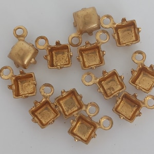 12 Square Cushion 4x4mm Brass Prong Setting Closed back One Loop for Rhinestones Findings raw brass USA made O1-A