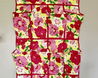 Vintage Red Pink Flower/Floral Vinyl Plastic Hanging Shoe Organizer Storage