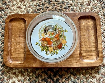 Vintage 70s Goodwood Fruit Nuts Cheese Charcuterie Board w/Glass Dome Lid