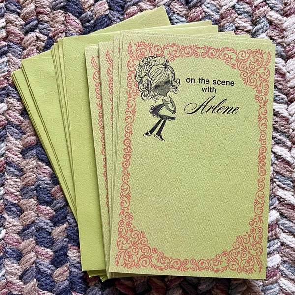 Vintage 70s Roth Personalized Green On the Scene with Arlene Stationery Card Set