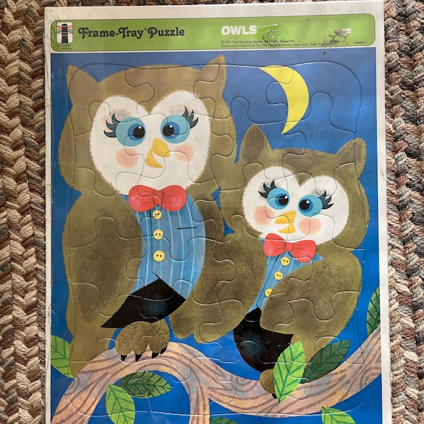 Vintage 70s Retro Owls Frame Tray Puzzle Kids/Childrens Jigsaw Puzzle New Sealed