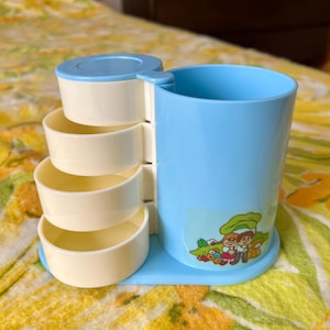 Vintage 80s Blue Plastic Swing Trays Children&#39;s/Kids Desk Organizer/Caddy Storage
