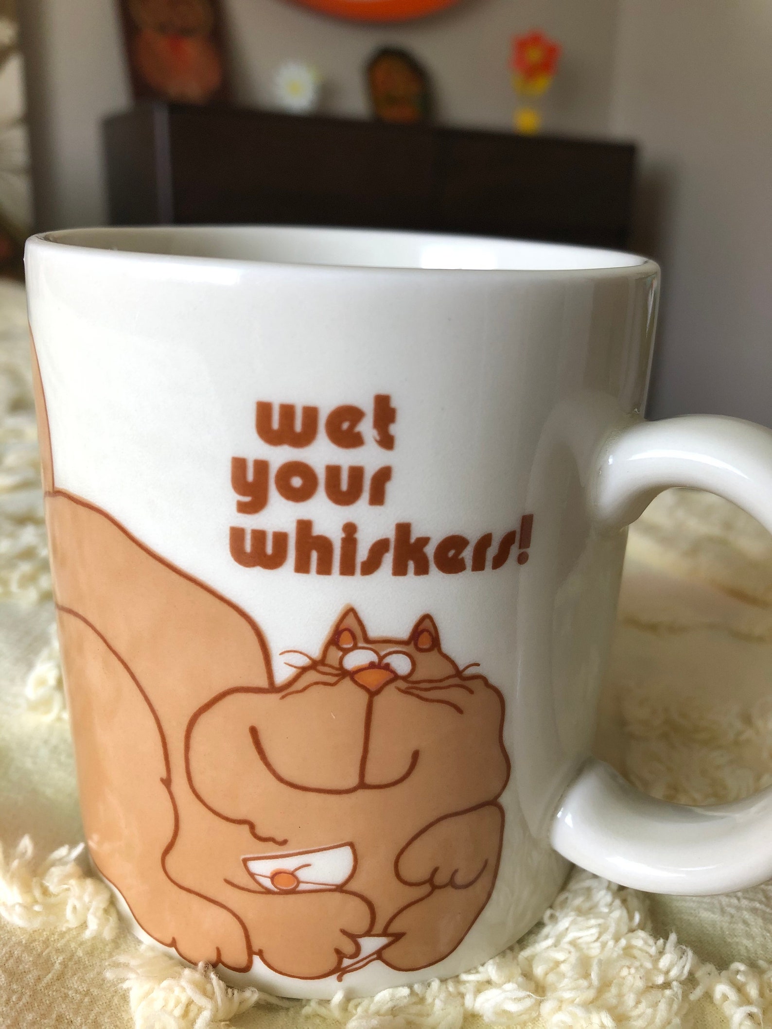 Vintage 70s Wet Your Whiskers Cat Coffee Mug/Cup de Gibson Etsy