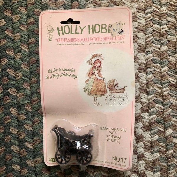 Vintage 70s Holly Hobbie Old Fashioned Collectors Miniatures Die Cast Metal Figurine Baby Carriage with Spinning Wheels No. 17