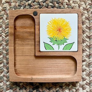 Vintage Woodland Georges Briard Small Wood Flower Tile Cheese/Charcuterie Board