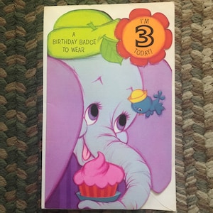 Vintage 70s American Greetings Laurel Elephant Childrens 3 Year Birthday Card