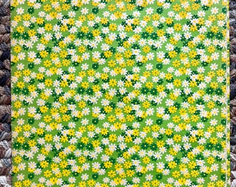 Vintage 60s Mid Century Green Yellow White Flower Gift Wrap Paper 1 Full Sheet