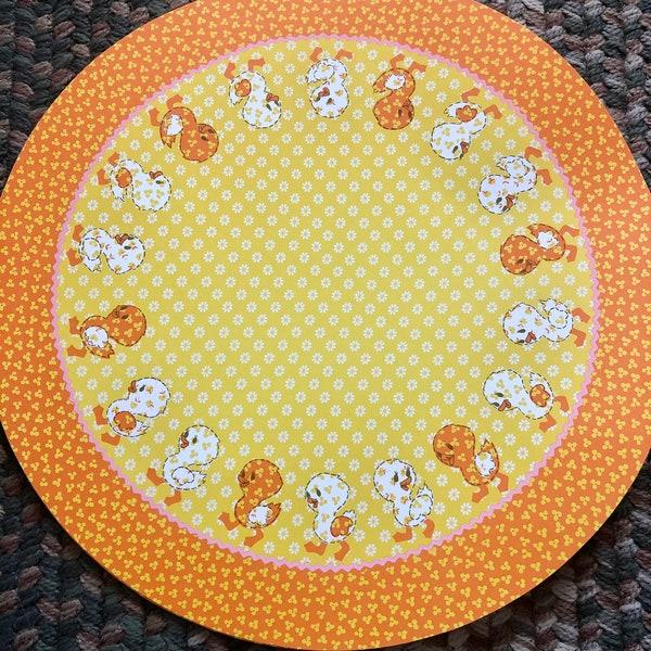 Vintage Chick Flower Easter Round Paper Place Mats in Orange and Yellow Set of 8