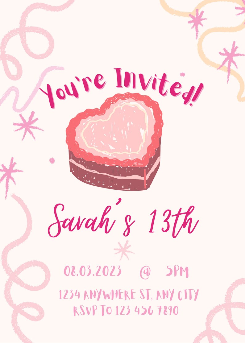 Teen Birthday Invitation Template Party Simple Customizable Tween ...