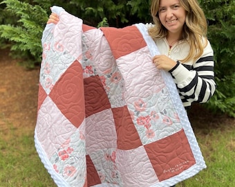 bridesmaid dress quilt Custom Baby Blanket: Keepsake Patchwork Keepsake Pillow Baby Girl First Birthday Color:Light Plum contrast trim Lace