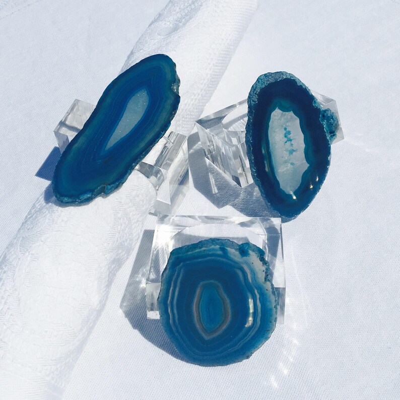 Teal Agate Napkin Rings Geode Slice on Clear Rectangular Etsy