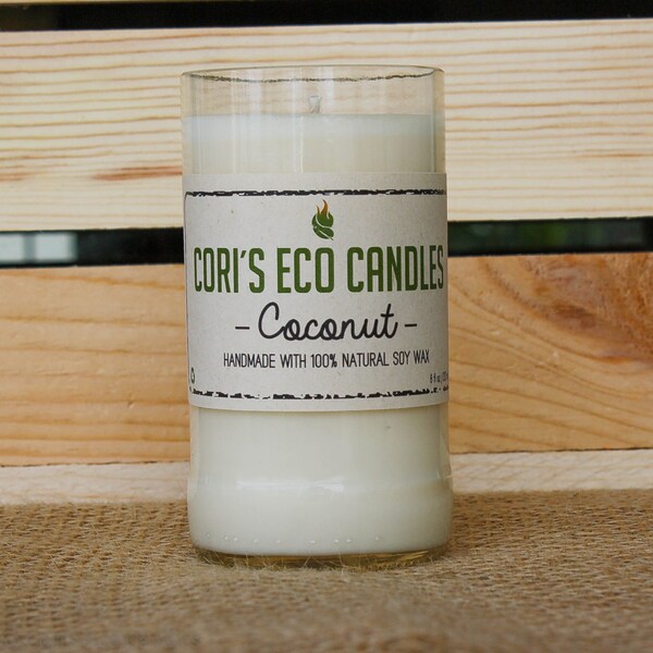 SALE Coconut recycled bottle soy candle - recycled glass beer bottles - Sale soy candles handmade - soy scented candles - 8oz soy candle