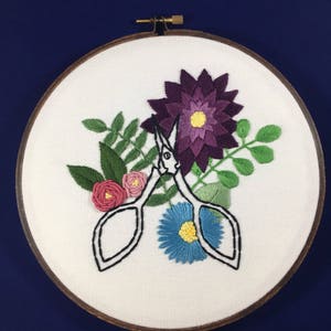 Floral Embroidery Snips - 7&quot; Hand Embroidered Hoop Art