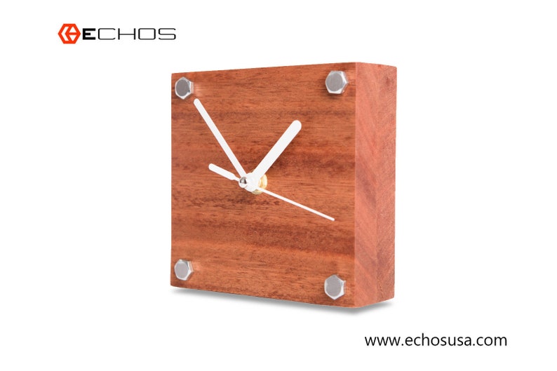Desk Clock Modern Mahogany Wood Wooden Office Table