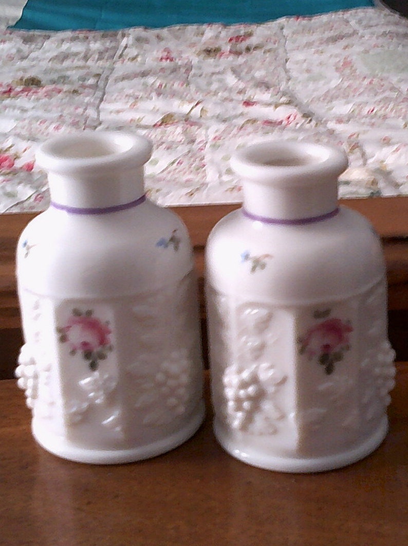 A Lot of Two Hand-Painted Westmoreland Co.Vintage BottlesGlasses