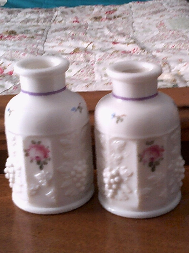 A Lot of Two Hand-Painted Westmoreland Co.Vintage BottlesGlasses