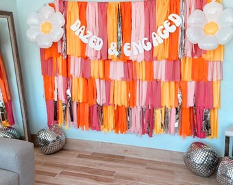 CUSTOM Dazed & Engaged Fringe Backdrop, Siesta Key Bachelorette, Custom Fringe Backdrop, Bachelorette Party Decor, Party Decor