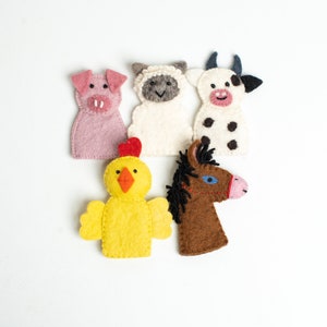 Handmade Felt Farm Animal Finger Puppet - Cow, Chicken, Horse, Pig, Sheep