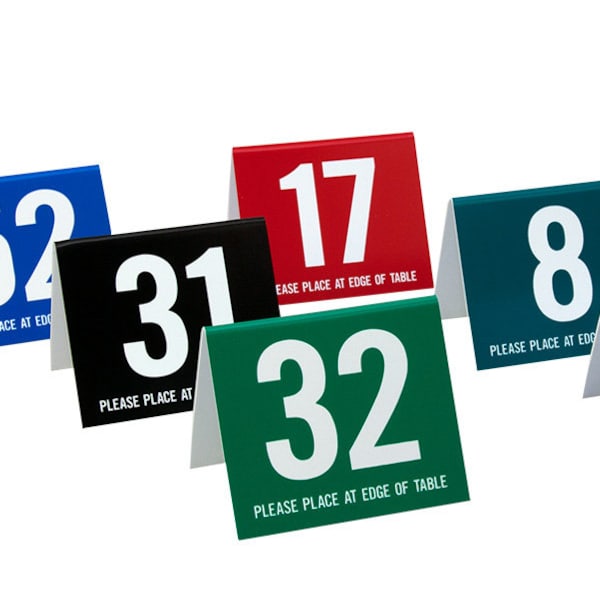 Plastic Table Numbers 1-80, 3" Tall Tent Style Numbers, Various Color Choices w/White Number, Free Shipping