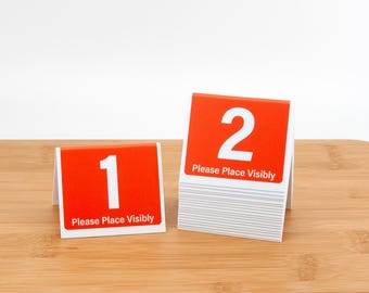 Plastic Table Numbers 1-60, Tent Style Numbers, Orange w/White Number, Free Shipping