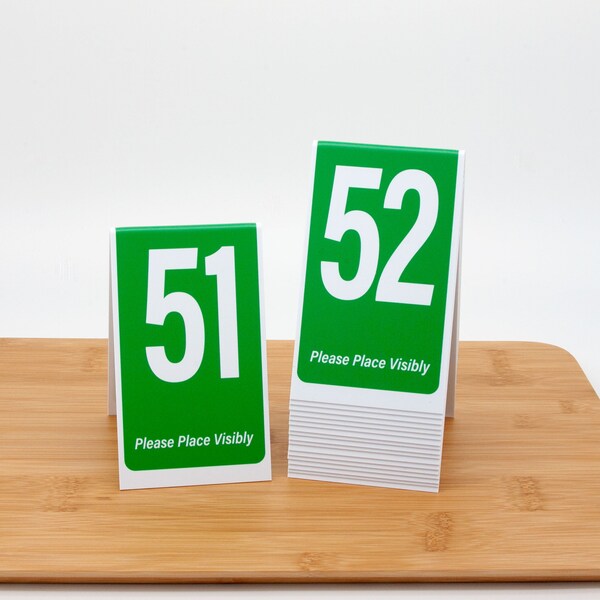 Plastic Table Numbers 51-100, Tent Style, Green w/ White Numbers, Free Shipping