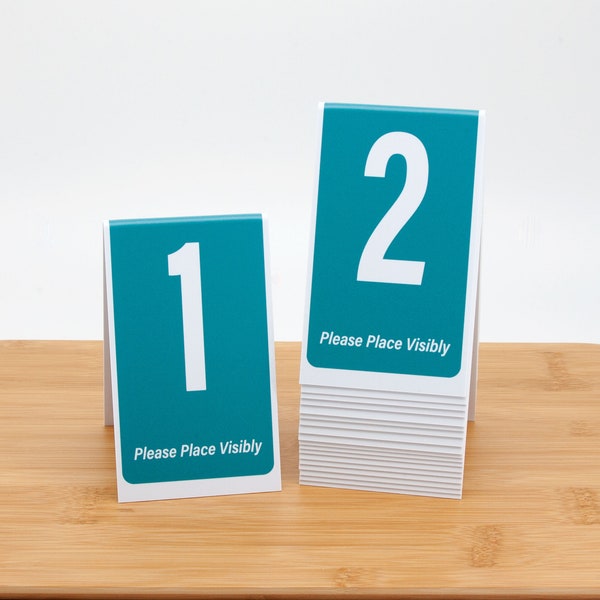 Table Numbers 1-50, Teal w/ White Numbers, Tent Style, Plastic, Free Shipping
