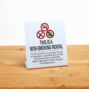3pk Non-Smoking Rental Signs w/ Cleaning Fee, Plastic L Style Counter Display, Free Shipping, Vacation and Event Room Policy Sign